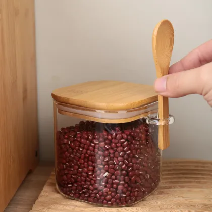 High Borosilicate Glass Sealed Jar with Bamboo Lid and Spoon