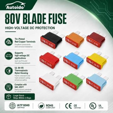 Standard-Flachsicherung, 80 V DC, hohe Schaltleistung, Nylon, Kfz-Schaltkreisschutz, Auto, LKW, Boot, Marine, Wohnmobil, Motorrad, ATV