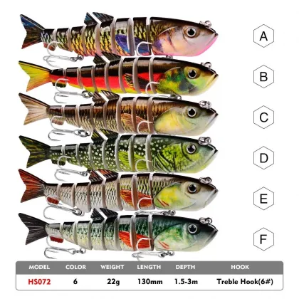 New 8 Segment Fishing Lure: 13cm, 22g Multi-Jointed Swimbait - Sinking Hard Bait for Bass Fishing