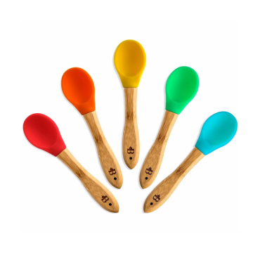 BPA Free Silicone Bamboo Baby Weaning Feating Spoons