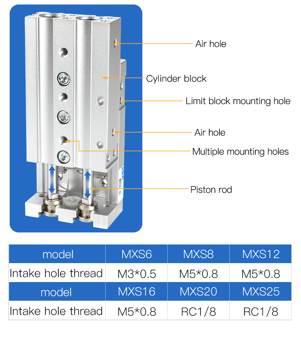 Pneumatic Hls Linear Slide Table Cylinders With Guide Rails - Mxs12 ...