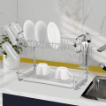 Kitchen Rust Proof Chrome Plating 2 Tier Dish Drying Rack With Drainboard And Cutlery Cup Utensil Organizer Holder