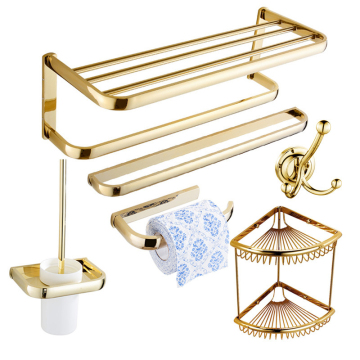 Gold Bathroom Hardware Set: Wall Mount Solid Brass Towel Rack