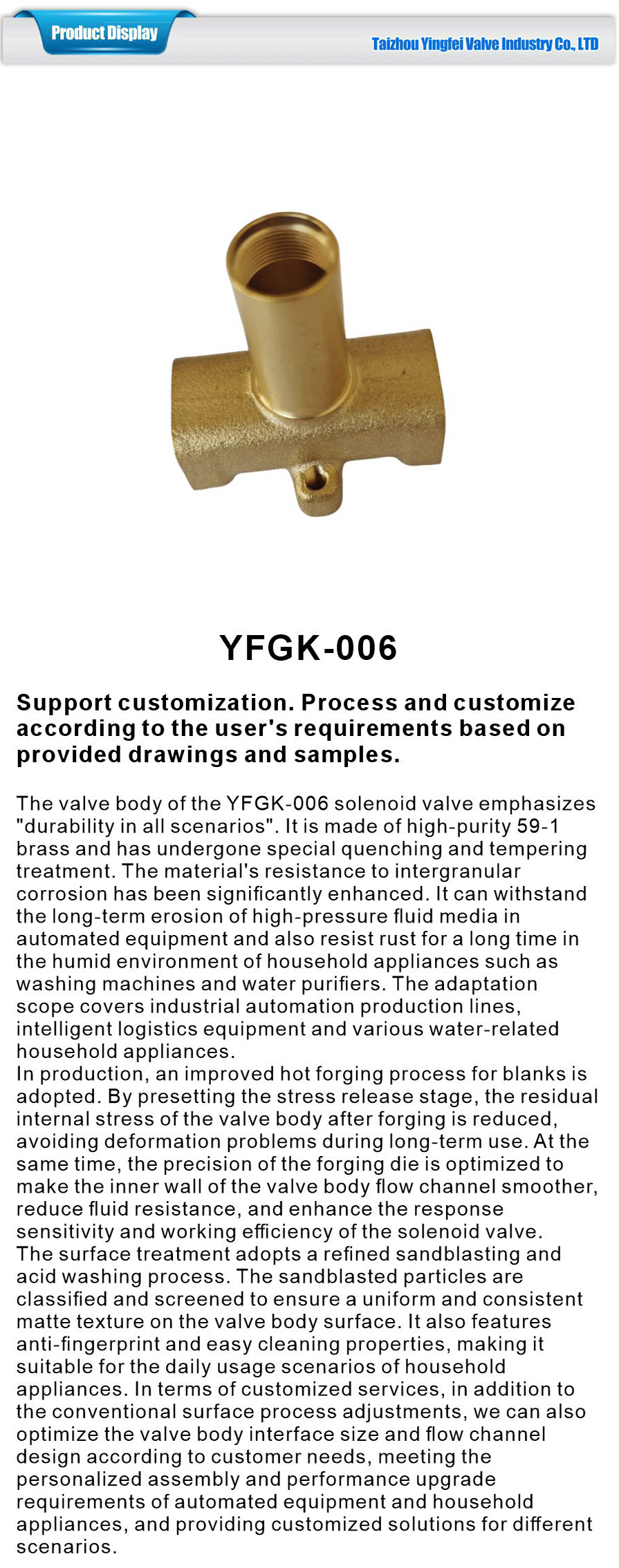 Electromagnetic valve body for household appliances-xiangqing1-YFGK-006
