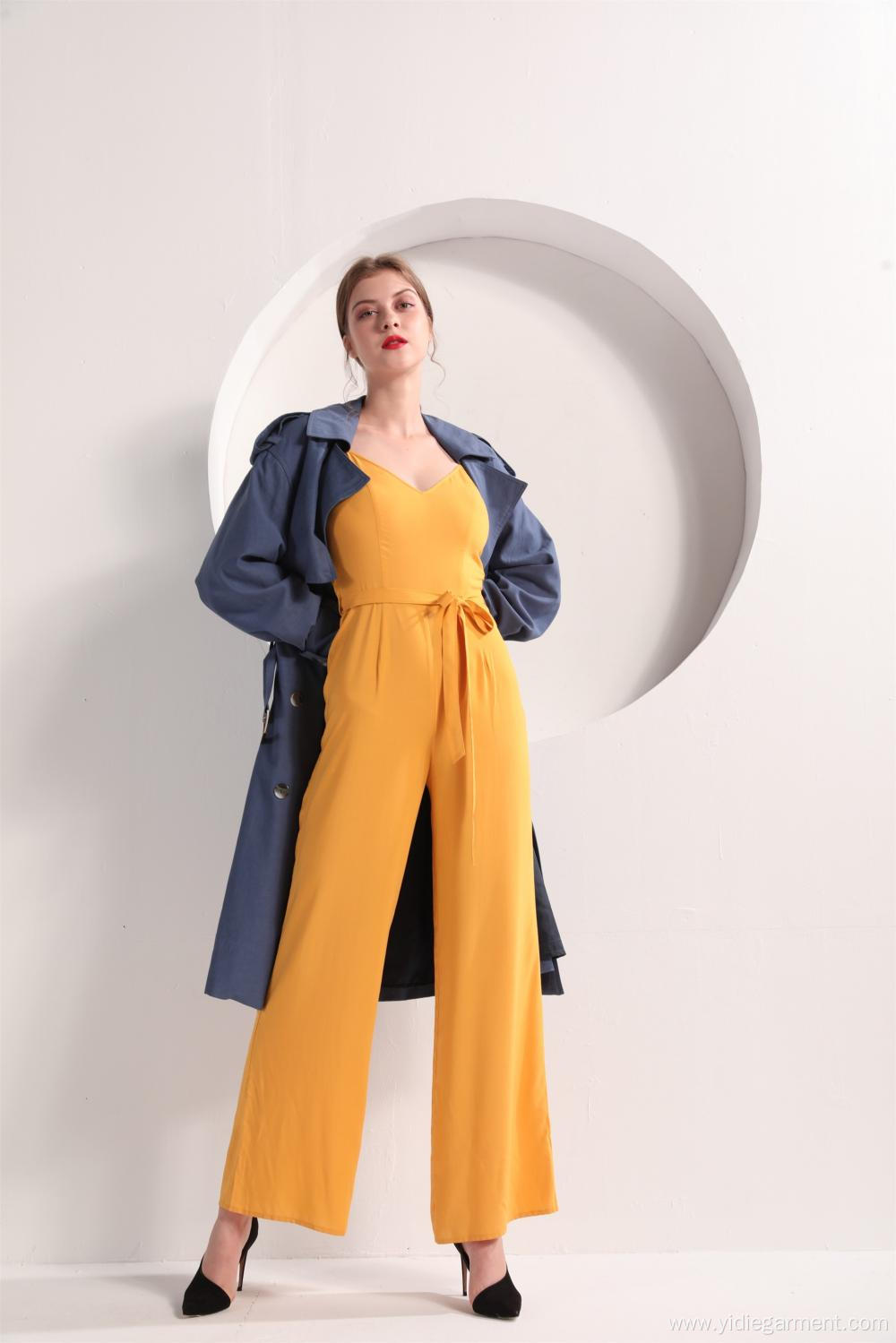 Women Yellow Color Wide Leg Cami Jumpsuit