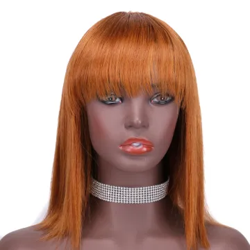 Straight bang cheap wholesale short glueless private label inch bob pixie cut brazilian 100% real human hair wig black women