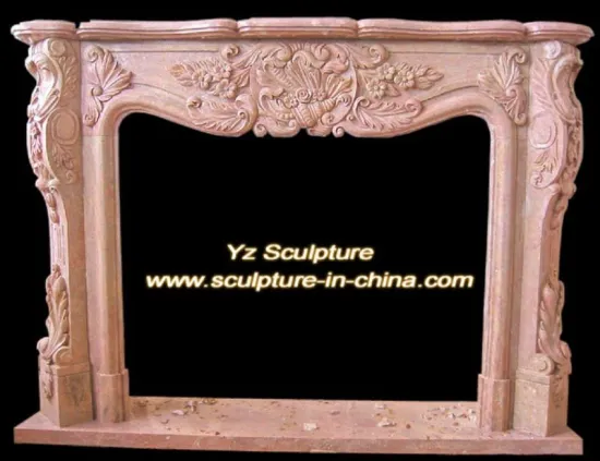 Indoor QY Yellow Marble Flower-carved Fireplaces Mantel