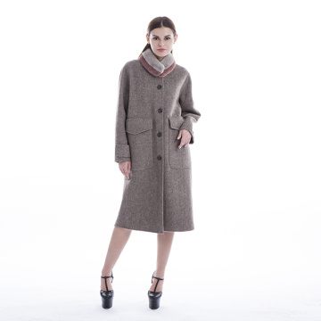 Large pocket herringbone cashmere coat