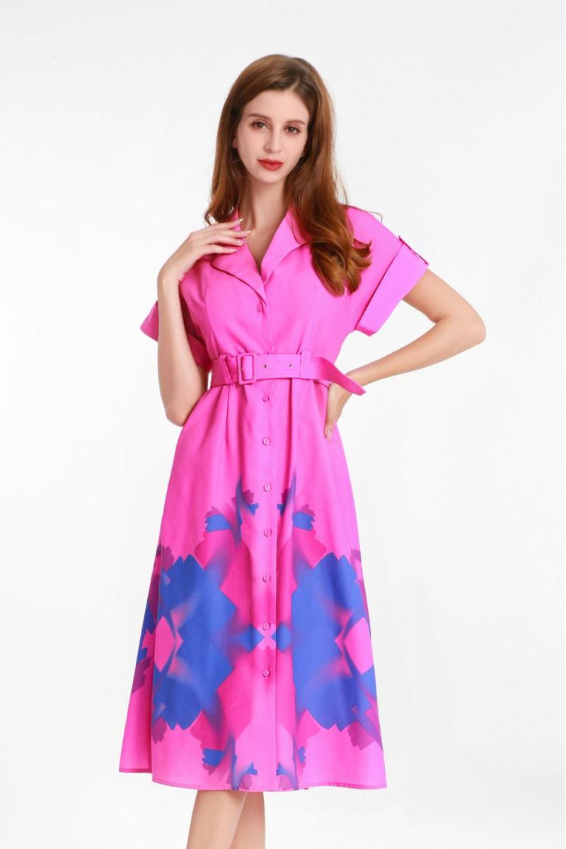 Suit Collar Dress with Digital Print