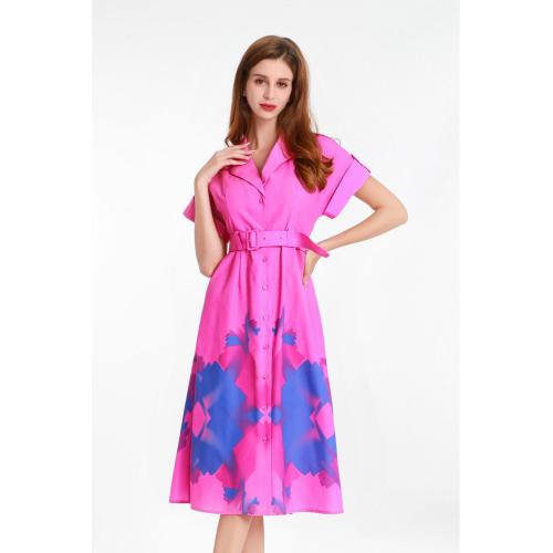 Suit Collar Dress with Digital Print