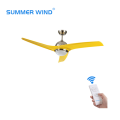 Modern design yellow color intelligent WIFI ceiling fan