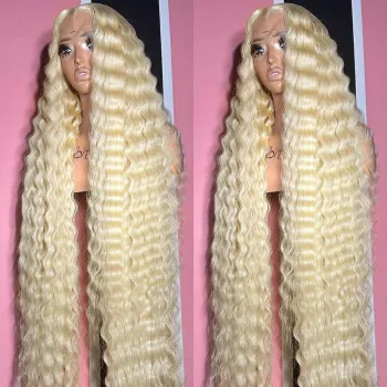 Best Selling 40 inch Deep Wave 613 Blonde 13x6 HD Lace Frontal Wig - Raw Human Hair 360 Lace Front