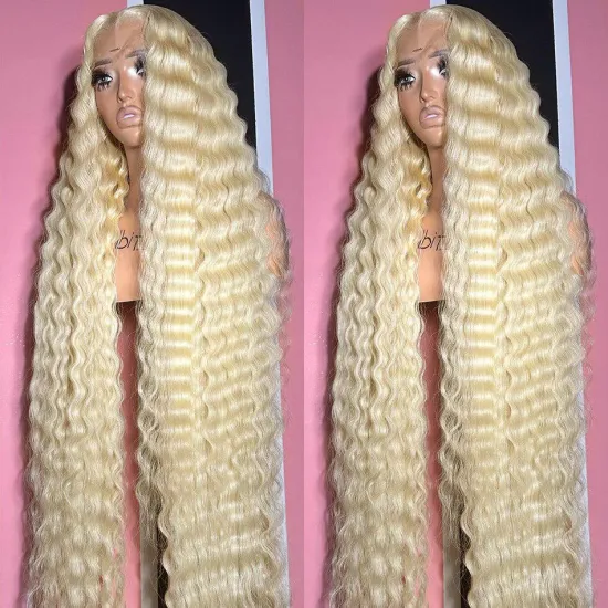 Best Selling 40 inch Deep Wave 613 Blonde 13x6 HD Lace Frontal Wig - Raw Human Hair 360 Lace Front