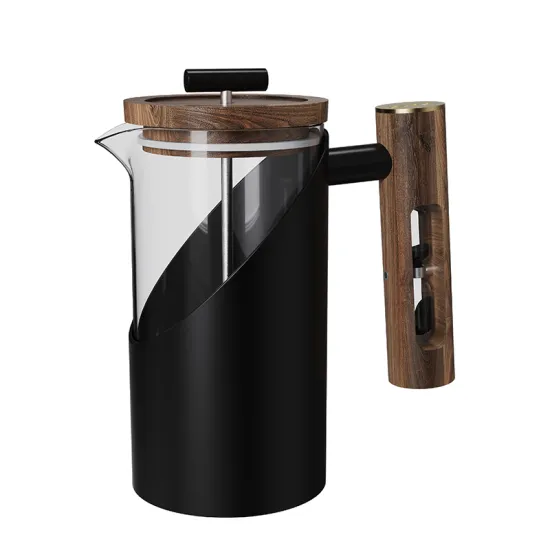 Nordic Cafetiere Coffee French Press - Stainless Steel and Glass with Wooden Handle