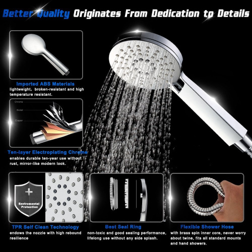 3 Settings ABS Material Chrome Finish Surface high pressure handheld Showerhead