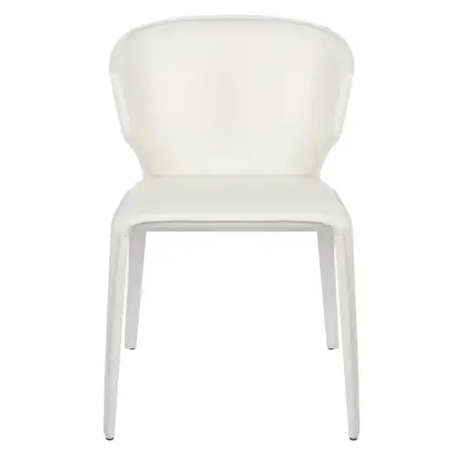 Hola white leather armrest dining chairs
