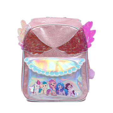 Glitter Children's Schoolbag Wings modelando lindo bolsas de escuela