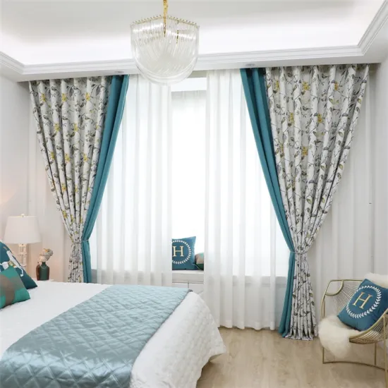Best Selling Modern Natural Printed Linen Blackout Curtains for Living Room and Bedroom