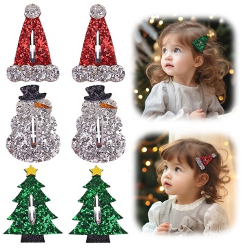 Children's Christmas Tree and Snowman Hairpin with Glitter