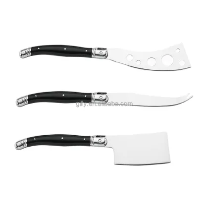 French Laguiole Cheese Knife Set with Butter Spreader, Fork, Slicer, and Cleaver