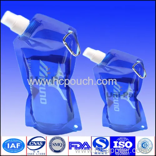 Plastic Stand Up Shaped Pouch With Hand Hole And Spout For Liquid 