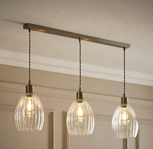 Brushed Chrome and Ribbed Glass 3 Drop Diner Ceiling Light (3)