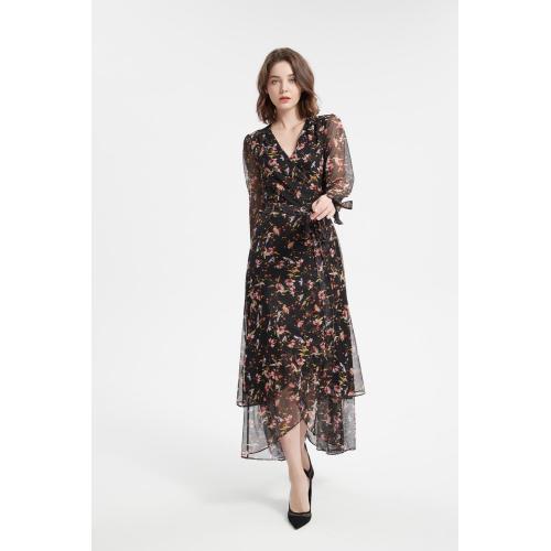 Long Dress Digital print polyester mesh knit fabric women dress Supplier