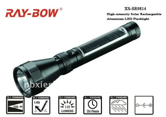 SR9814 High-intensity Solar Rechargeable Aluminum LED Flashlight