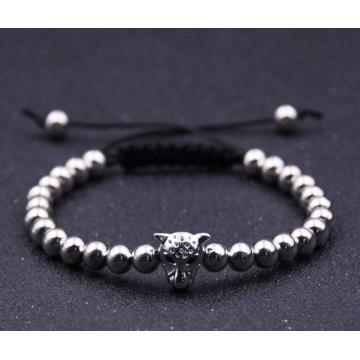 Lion Head Hematite 6MM Round Beads Bracelet For Men