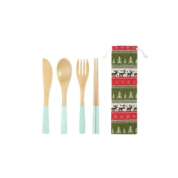 Children Colorful Wood Soup Travel Cutlery Tableware Set with Bag