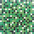 Mixed greens glass tile backsplash installation