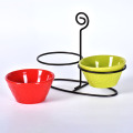 Snacks Ceramic Molhos Mergulhando Bowls com Suporte de Ferro