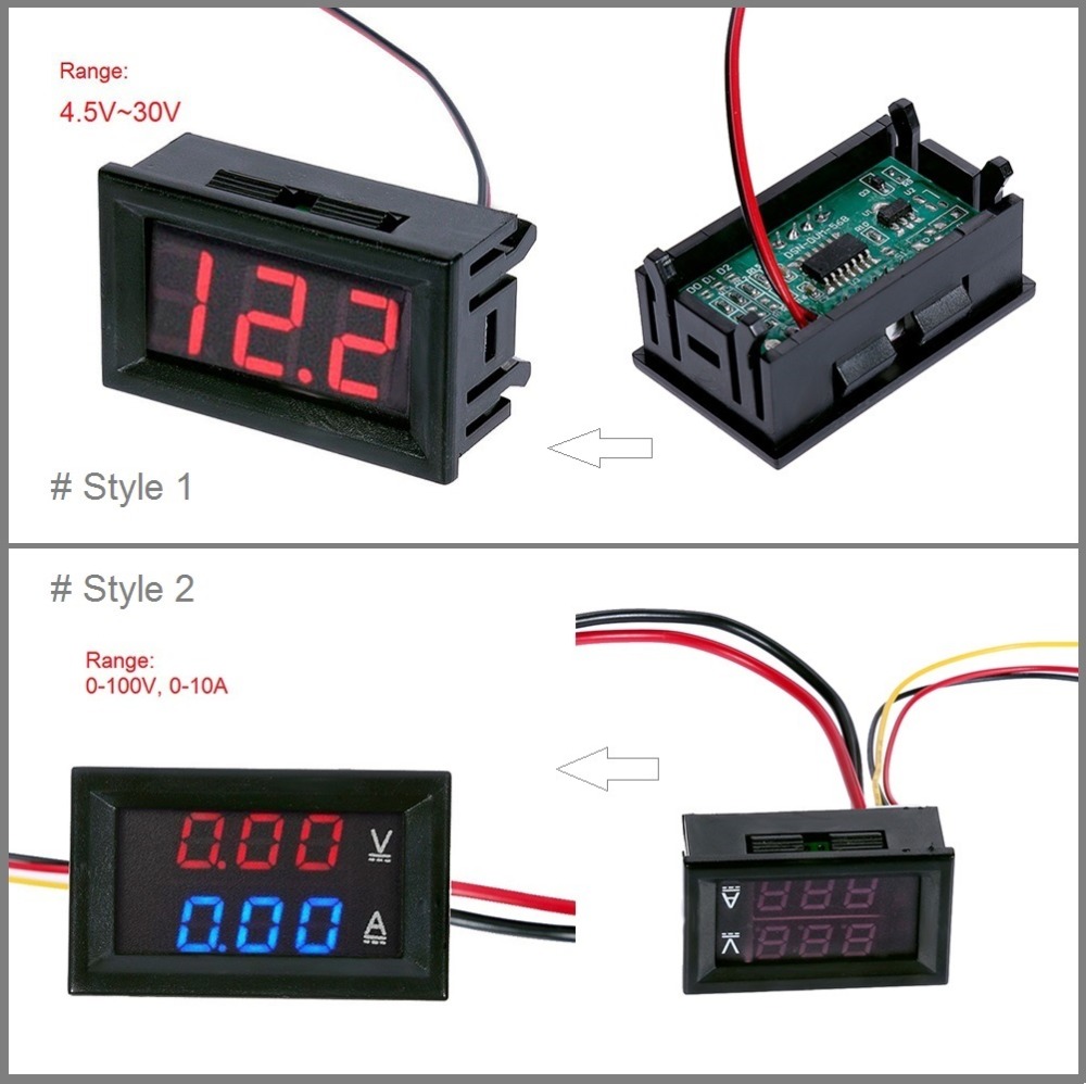 DC 100V 10A Voltmeter Ammeter Blue Red LED Amp Dual Digital Volt Meter Gauge, 4.5V to 30V Voltmeter Voltage Meter