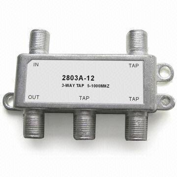 3-way Tap CATV/MATV Connector for Indoor Use, Easy to Install, Holes on Two Sides for Fixing