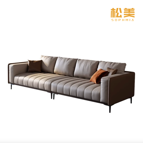 Итальянский роскошный двухцветный кожаный диван в полоску, 4-местный