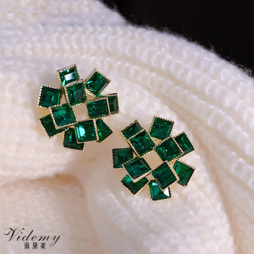 Stylish Square Row Crystal Stud Earrings