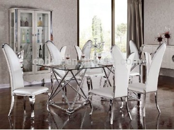 hot seller glass top stainless steel base dining table and chair