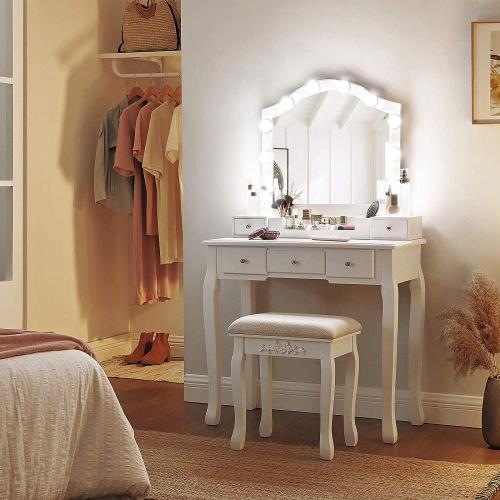 White Led Mirror Drawer Vanity Table Makeup Designs