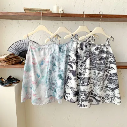 Stylish Thin Breathable Camisole Skirt and Beach Princess Chinese Ink Wash Dress for Children