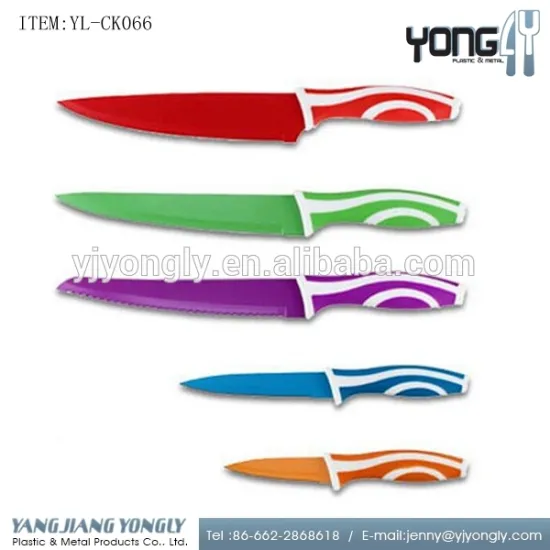 5 pc colorful knife set non ntick coating stainless steel kitchen knife