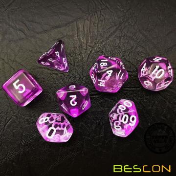 Bescon Crystal Purple 7-pc Poly Набор для игры в кости Poly, Bescon Polyhedral RPG Набор для игры в кости Crystal Purple