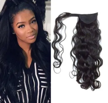 Megalook Hair Wavy Ponytail Extension for Women Wrap Around Magic Paste Yaki Ponytail Clip in Hairpieces