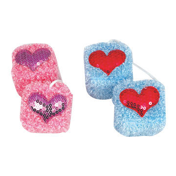 Plush car decorations with glitter in love heart shape