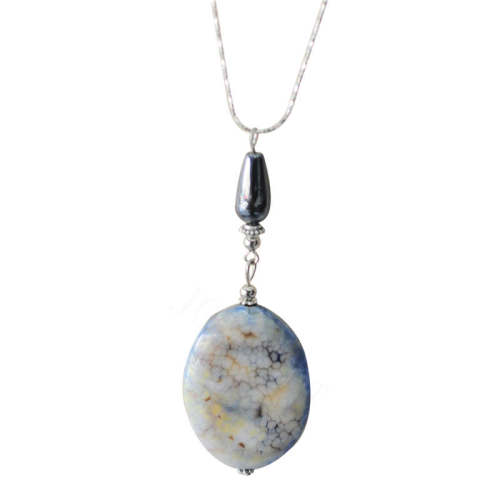 Natural Gemstone Agate Necklace with Silver Chain