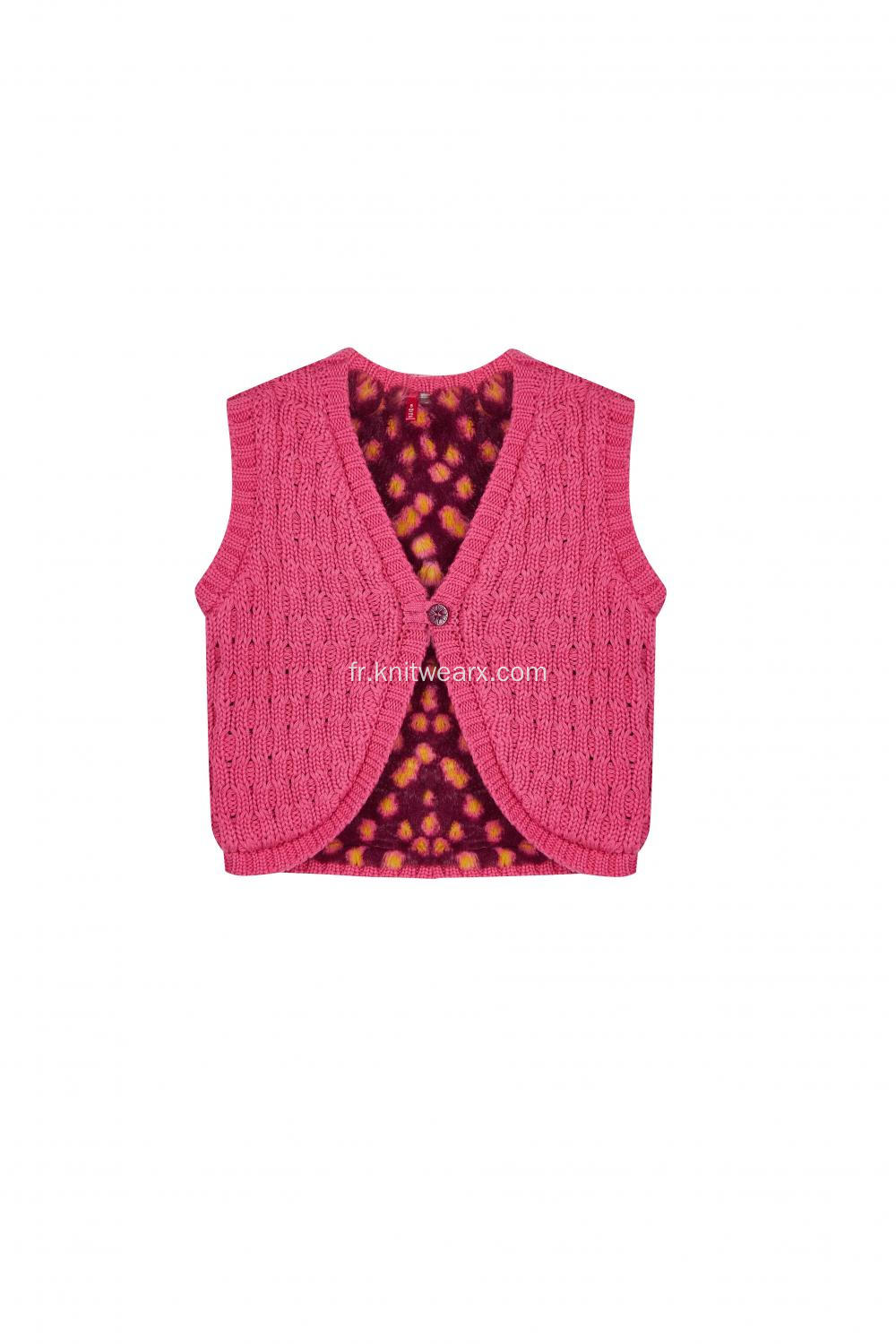 Gilet Fille Tricoté Doublé Polaire Boutonné