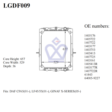 DAF truck radiator, 1405176, 1403177, 1407725, 61443, LGDF009