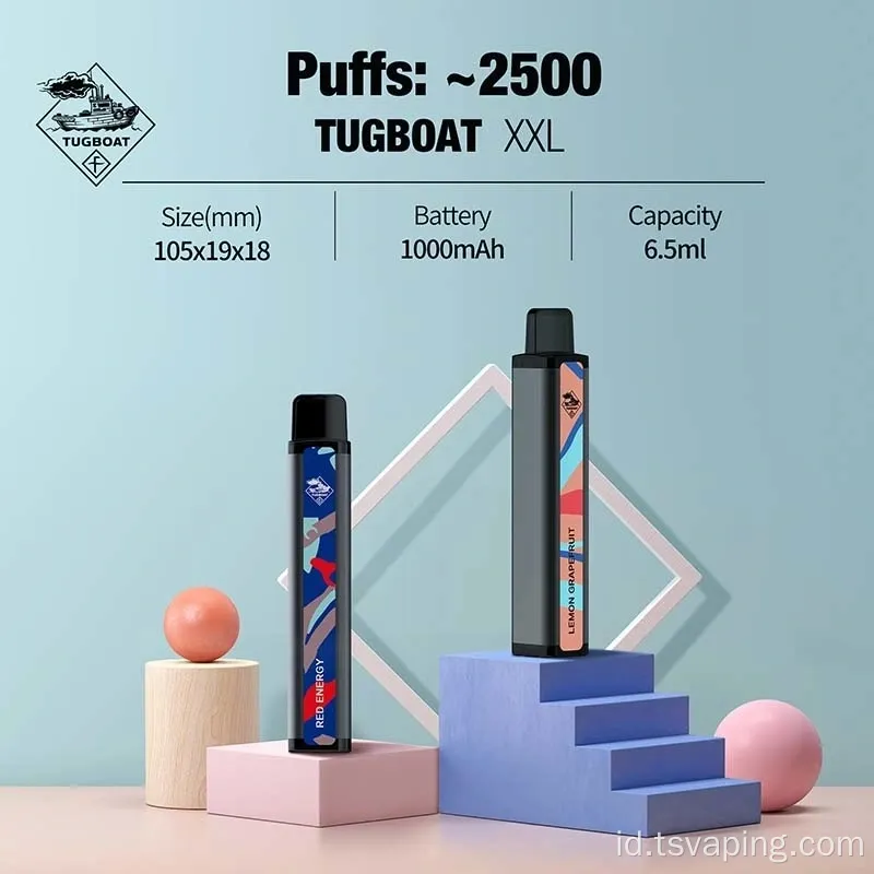 Perangkat vape sekali pakai tugboat 2500 puff xxl grosir