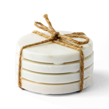 Genuine Marble 4-Pack White 4" Round Coaster Set