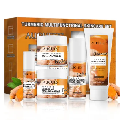 Organic Vegan Facial Care Set: Anti-Acne Serum, Skincare Cream, and Whitening Turmeric Skin Care