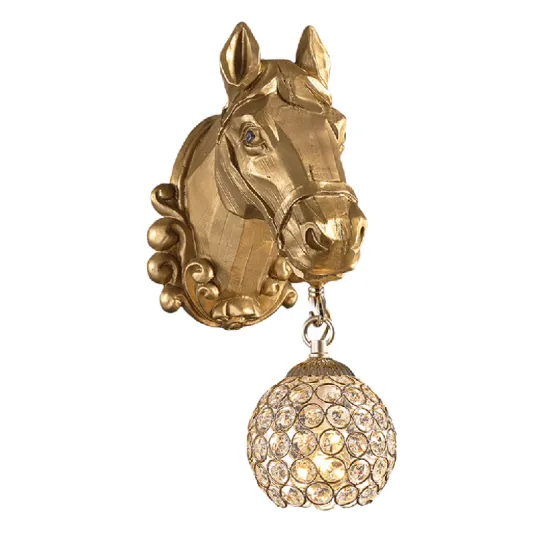 Antique Horse Head Wall Lamp: Vintage Golden Indoor Animal Lighting Design